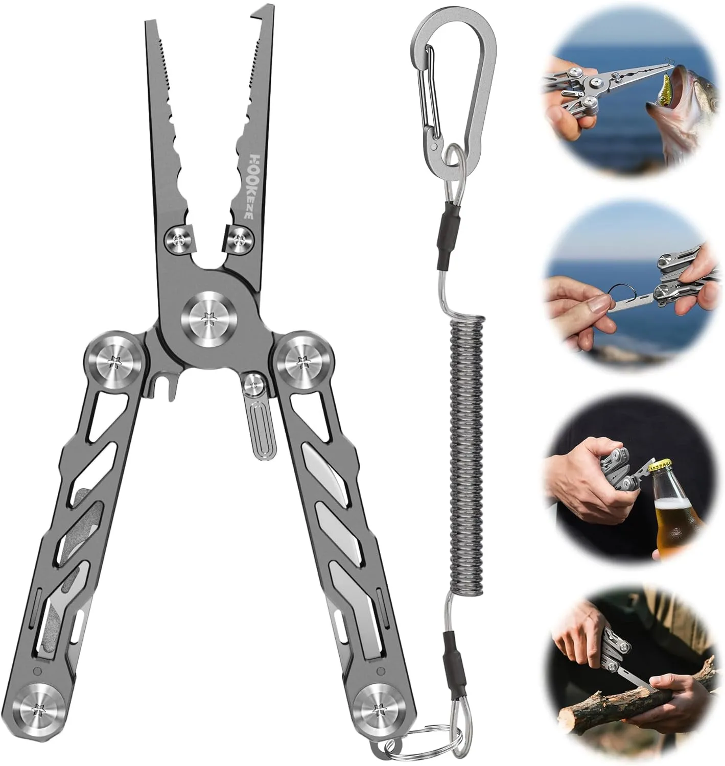 HookEze Folding Fishing Pliers | With Belt Pouch & Lanyard