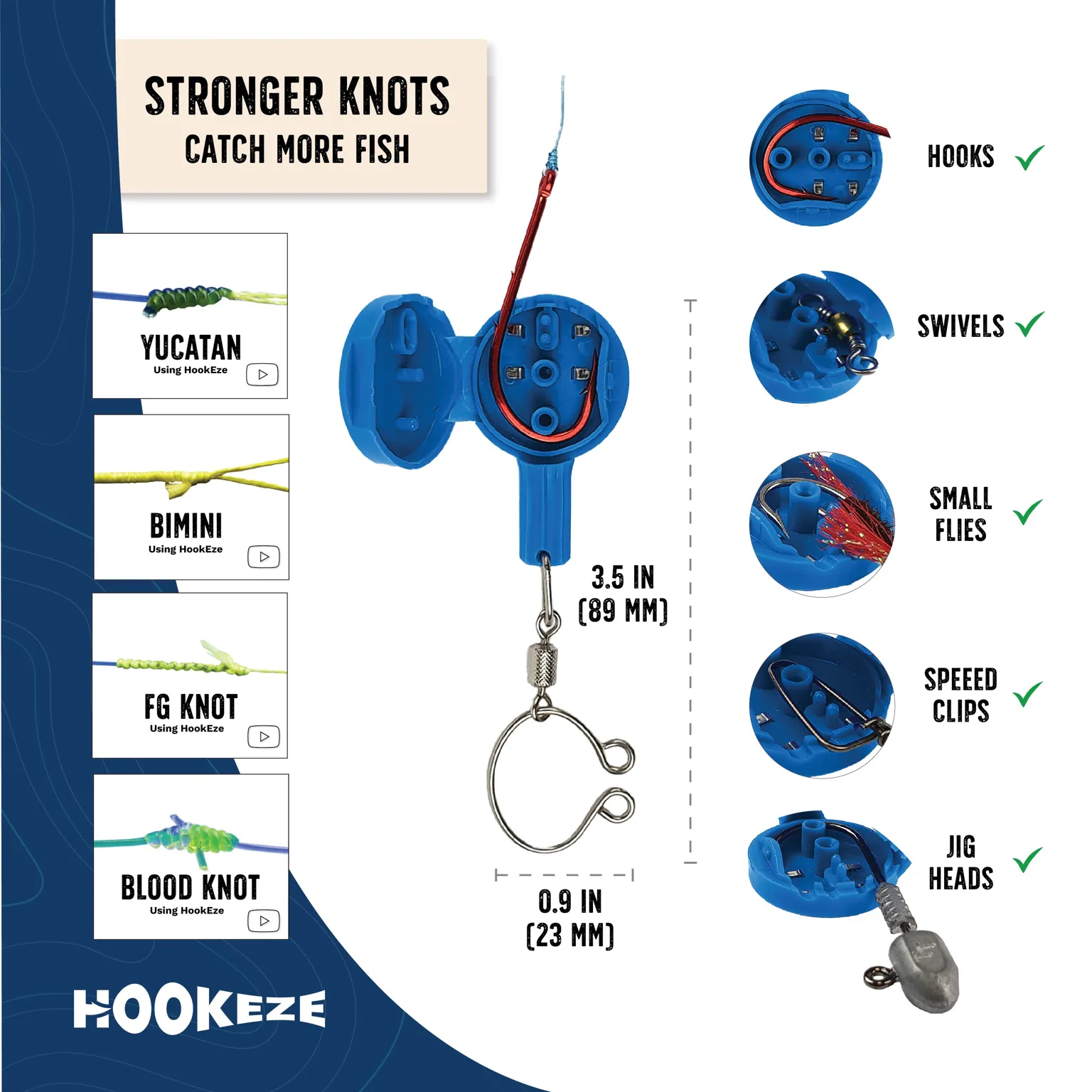 HookEze Fishing Knot Tying Tool (Standard) | Pack of 2 | Yellow